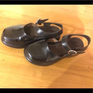 Dansko black Patton leather Mary Jane clogs.
